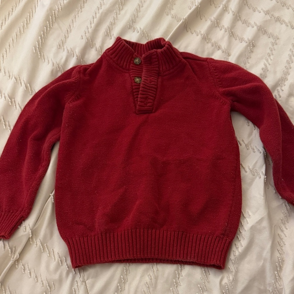 Red Knit Sweater with Button Collar